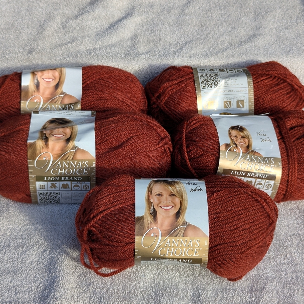 Vanna's Choice Yarn By Lion Brand, 5 Skiens New, 3 Same Dye Lot, Brick Red